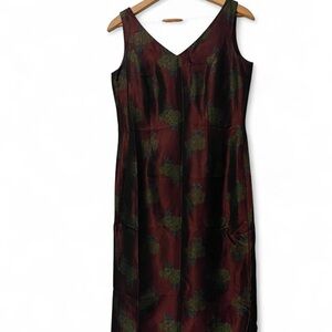 VTG Laura Ashley Burgundy and green floral midi sheath dress #cottagecore